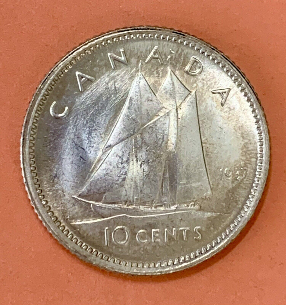 1937 Canada 10 Cents Silver Dime, George VI, MS++++