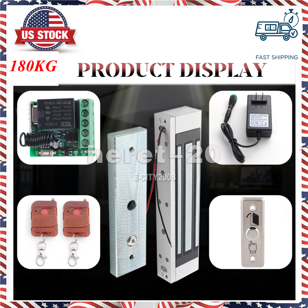 Door Access Control System Kit, 180KG Electric Magnetic Lock, 2 Remote Controls