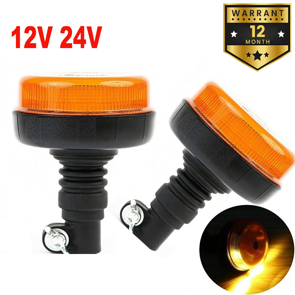 2PCS LED Rotating Flexible DIN Pole Mount 4 Flashing Modes Warning Light Beacon