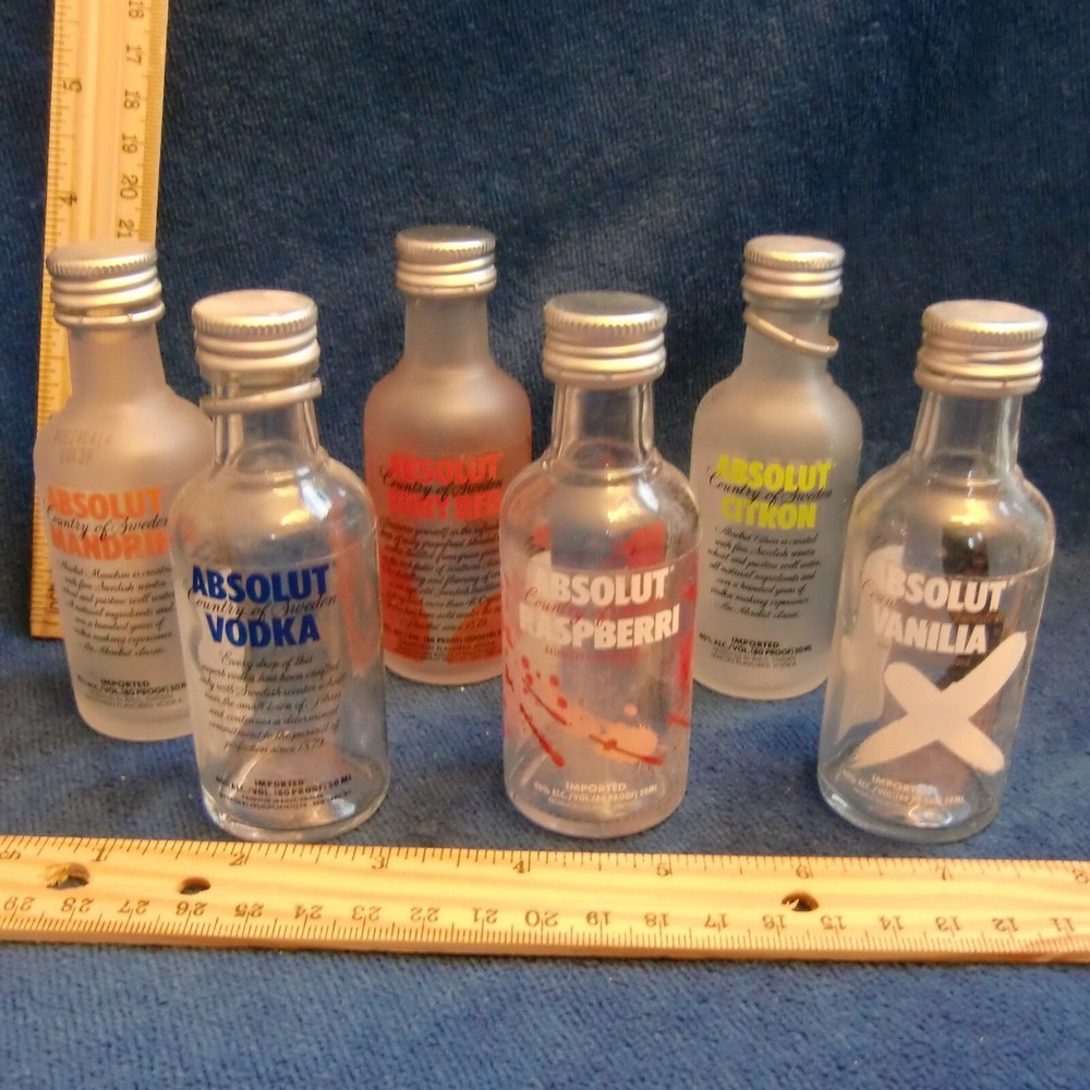 Absolut Vodka Mini 50ml Vanilia Mandrin Berri Citron Ruby Frosted Clear Empty