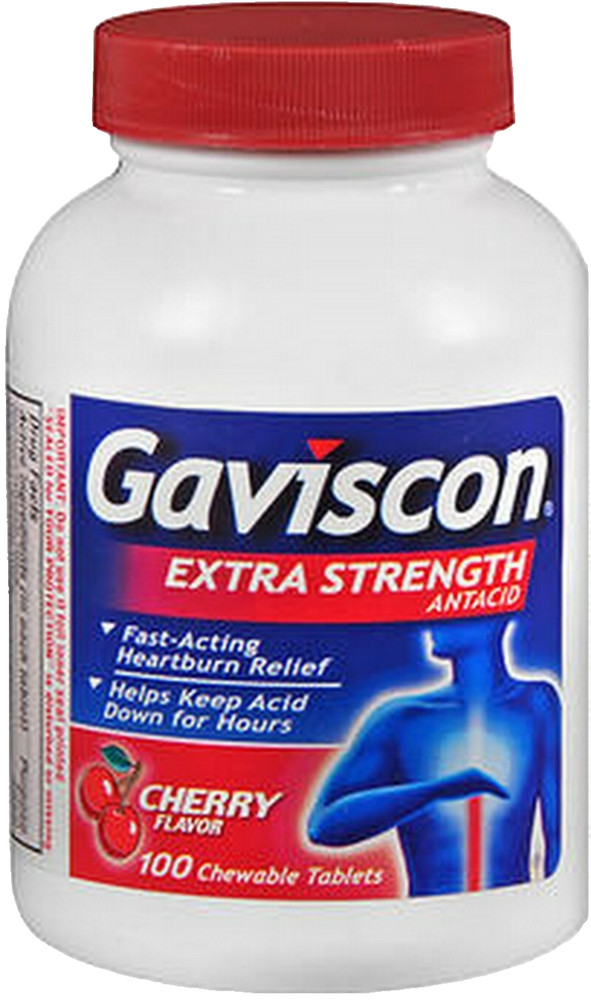 Gaviscon EXTRA Strength CHERRY Chewable Antacid Tablets 100ct --