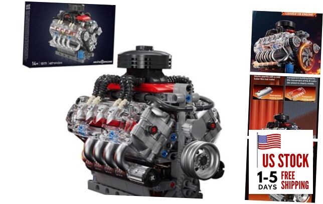 V8 Engine Building-Blocks Sets, Working Motor Model, 487+PCS Mechanic 454V8
