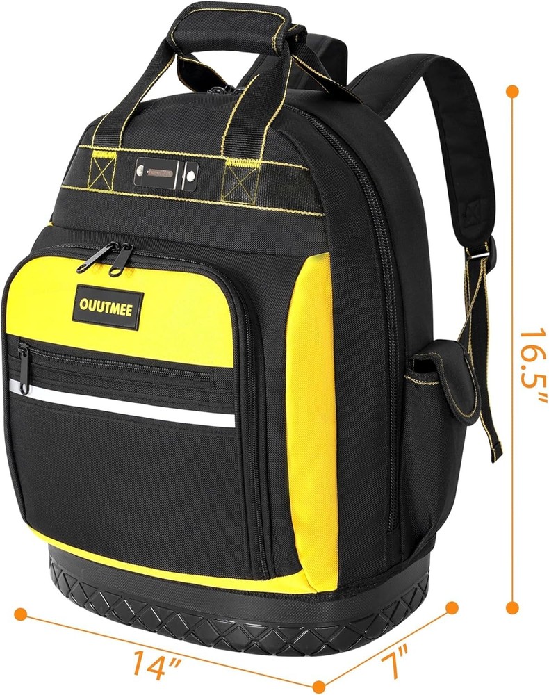 17" Tool Backpack with Multi Pockets Water Resistant Hard Bottom Bag