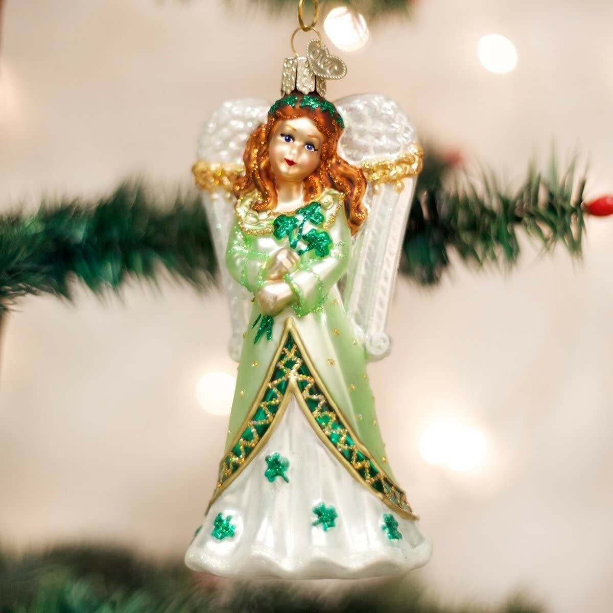 Old World Christmas Glass Blown Ornament, Irish Angel (With OWC Gift Box)