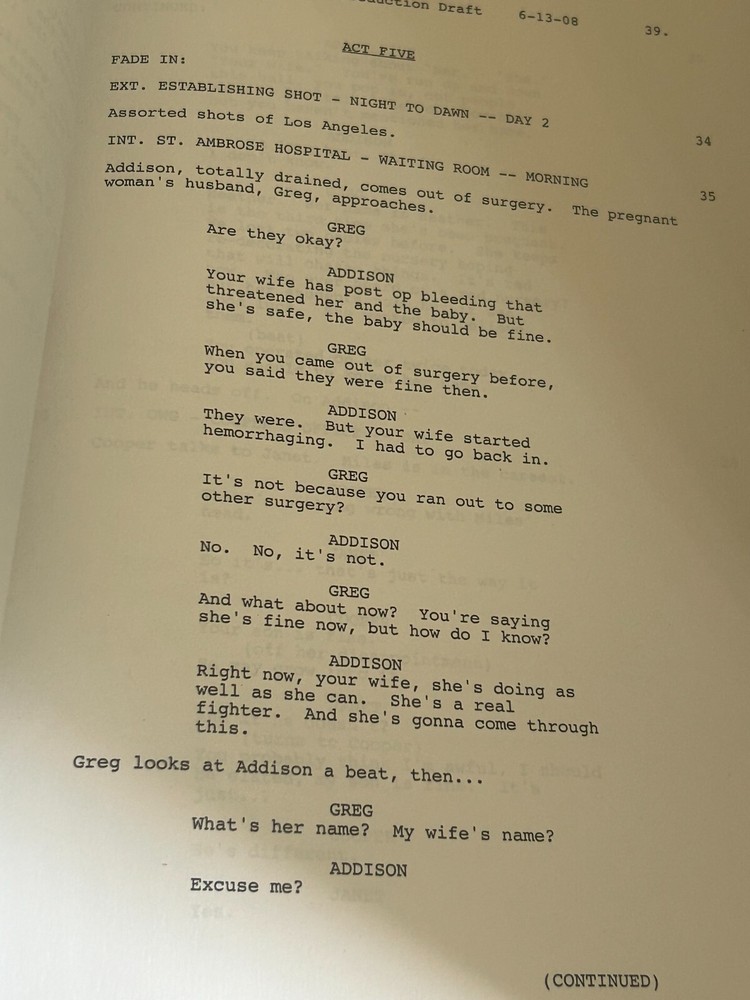 ORIGINAL SCRIPT PRIVATE PRACTICE NOTHING TO TALK ABOUT KATE WALSH TIM DALY