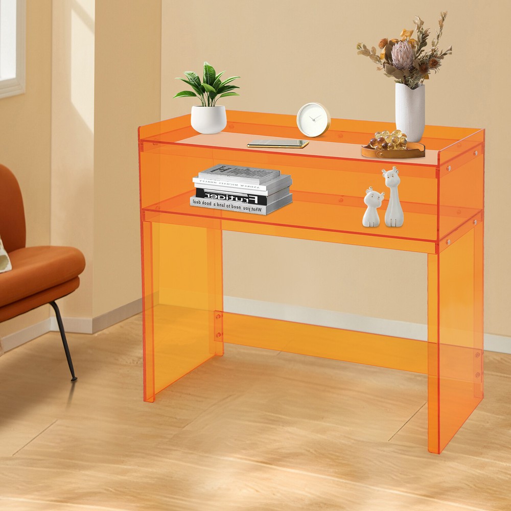 2 Tier Acrylic Table Clear Entry Table Small Entryway Table Orange 100*30*80cm