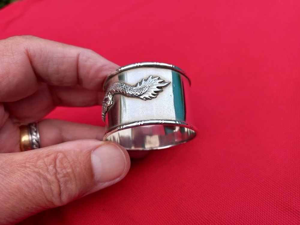 Solid silver Chinese dragon napkin ring with hallmarks