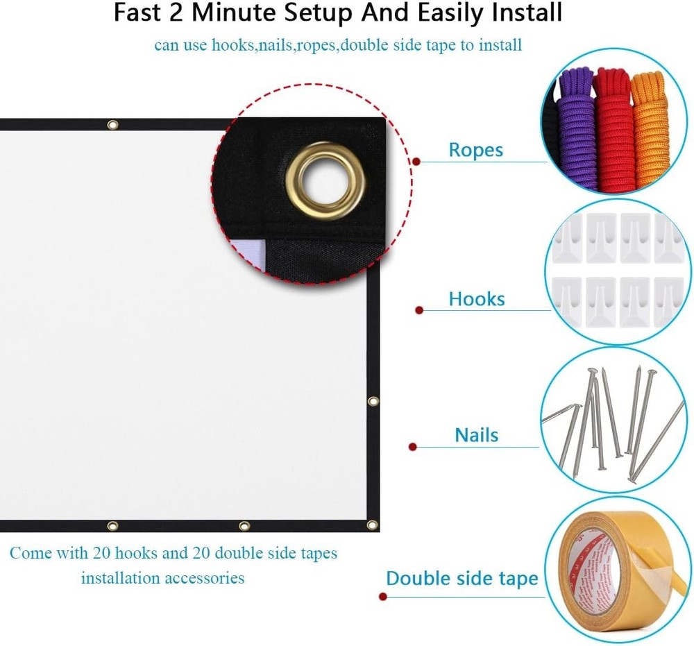 120-Inch Foldable Projector Screen 16:9 Portable Wall Mount Black Matte