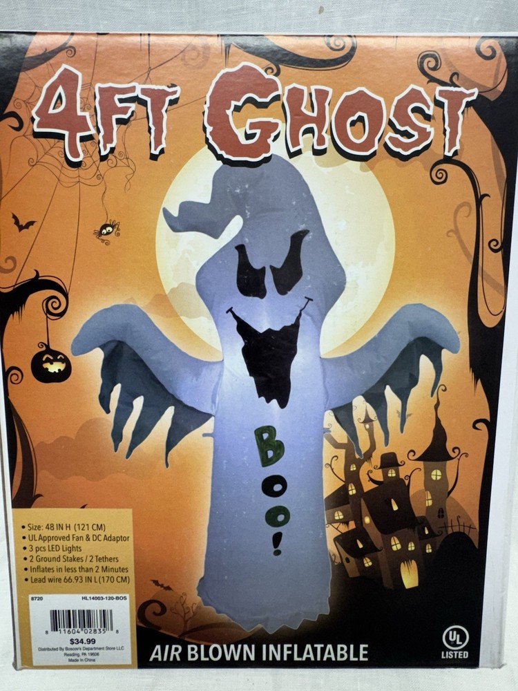 4 Ft Inflatable Ghost Halloween Decor LED Lights Boo