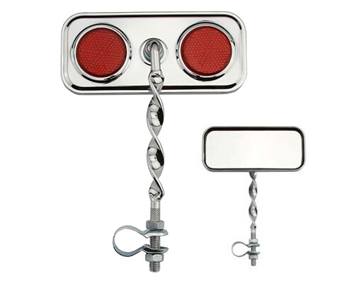 ONE Bike Rectangle Flat Twisted Mirror Chrome Red Reflectors.