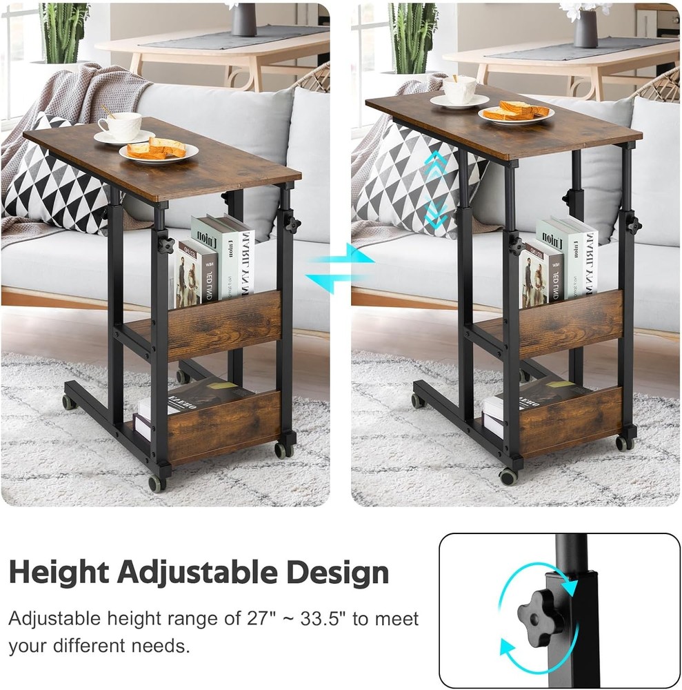 Hadulcet C Shaped Side Table Adjustable, Height Adjustable C Romantic Brown