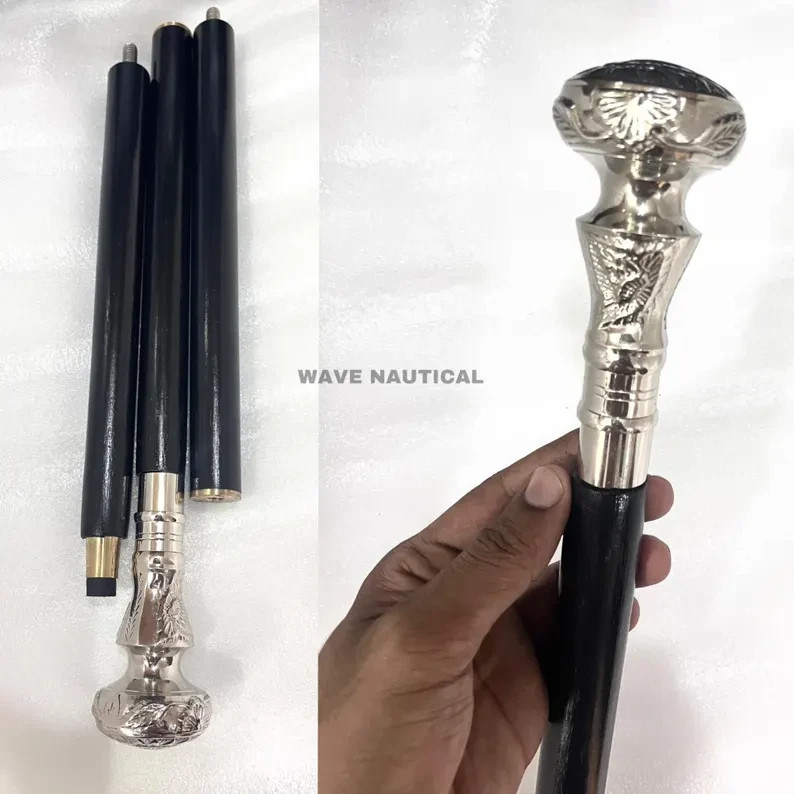 brass Handmade walking stick,Vintage Solid Silver Handle, Wooden Walking Stick,