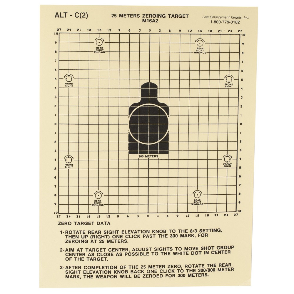 Action Target 25 Meter M16A2 Zeroing Target, Heavy Tagboard Paper, 100 Per Box