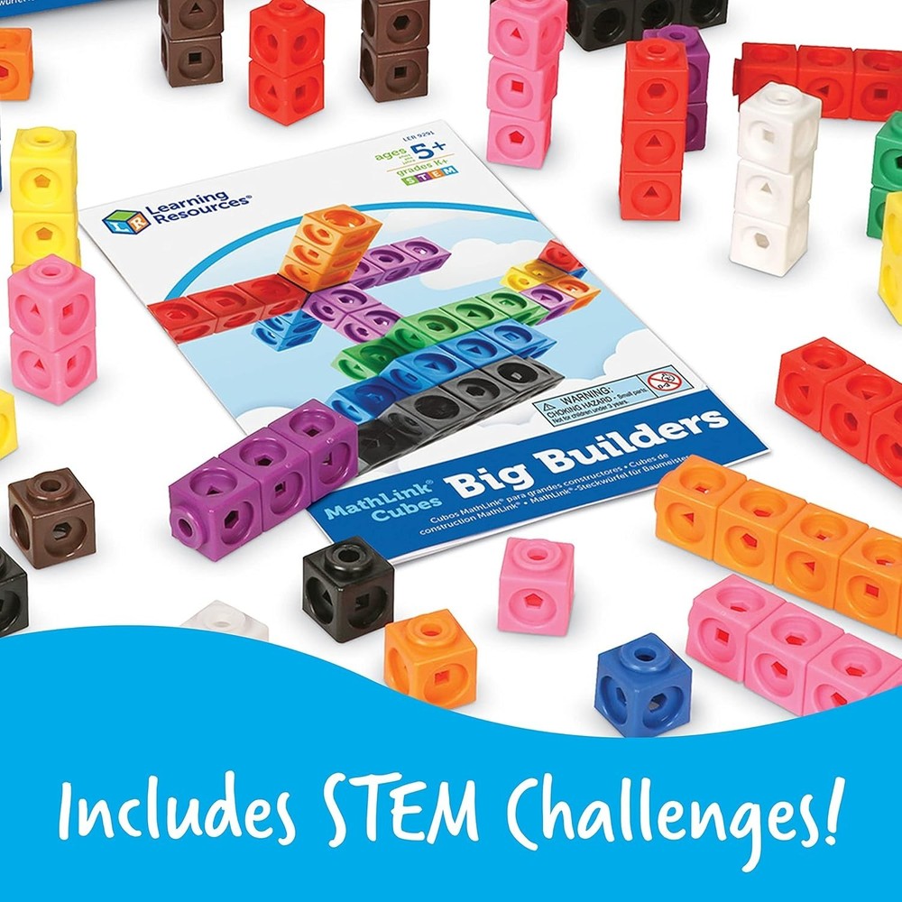 Learning Resources MathLink Cubes Big Builders - Set Of 200 Cubes, Ages 5+, Math