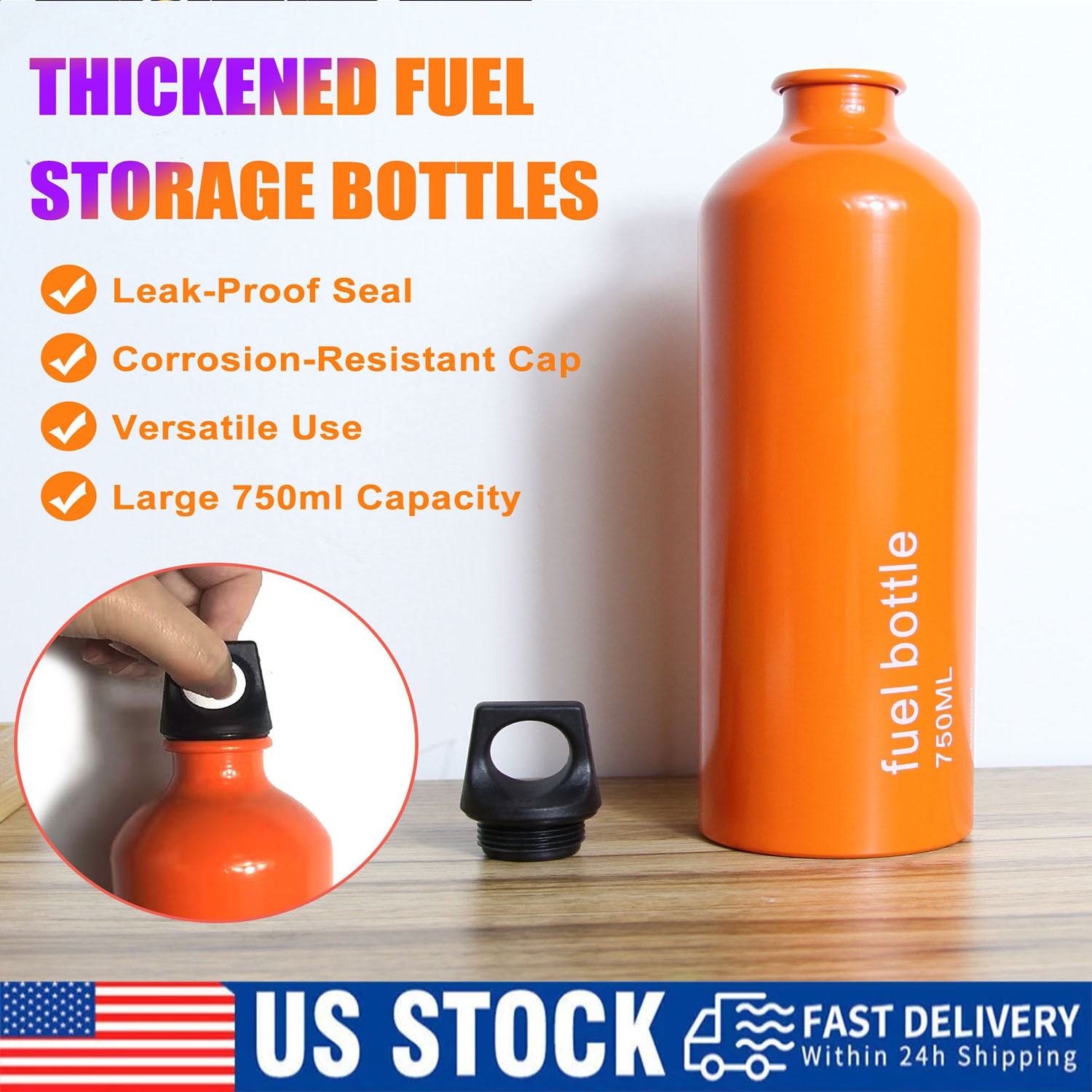 Thickened Aluminum Fuel Bottle Outdoor Camping Petrol Gas Tank Storage 750ml
