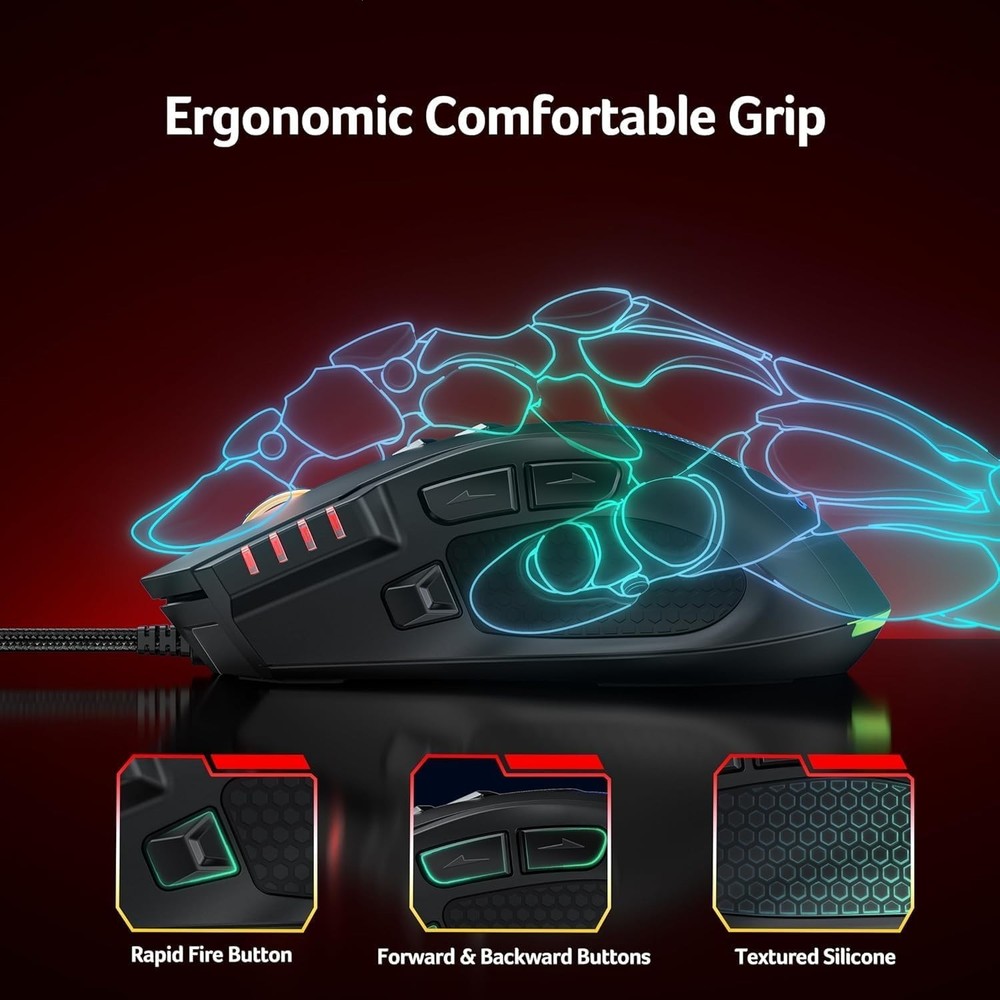 Wired Gaming Mouse, 12,800 DPI RGB Ergonomic Computer Mouse with Optical Sensor,