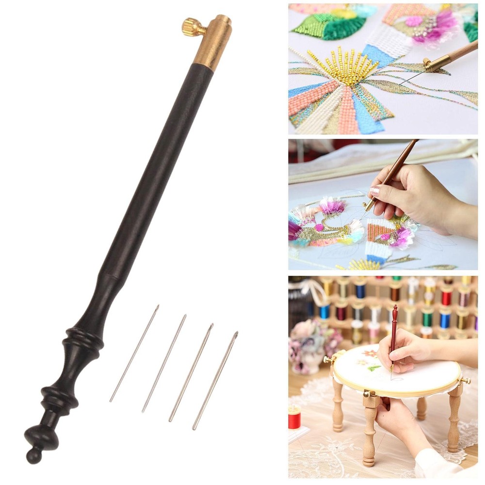 Hook with 4 Embroidery Beading Needle Tools