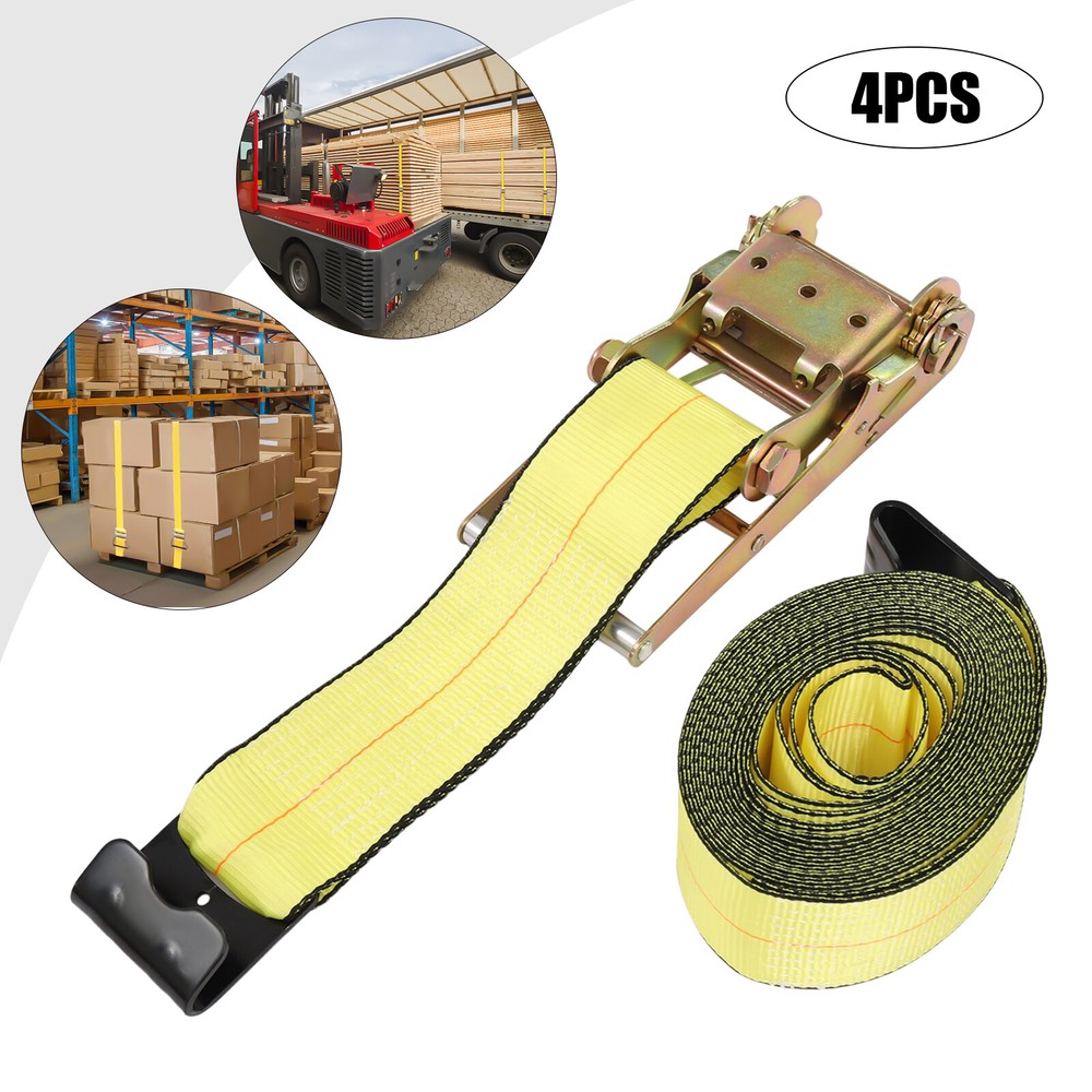 4Pcs Ratchet Lashing Straps Flatbed Truck Trailer Tie Down Strap w/ Flat Hooks