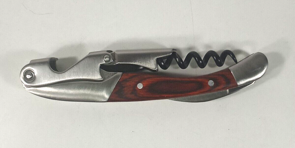 BonVIVO Folding Bottle Wine Opener Corkscrew Woodgrain