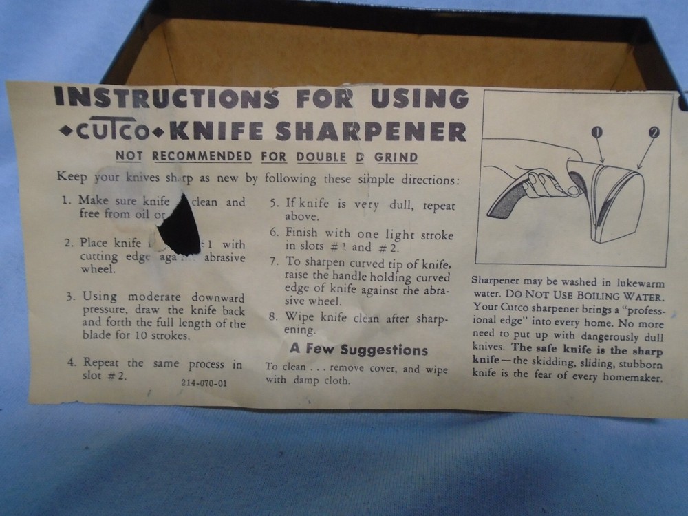 Cutco Professional Honing Stone Sharpener Original Box & Instructions
