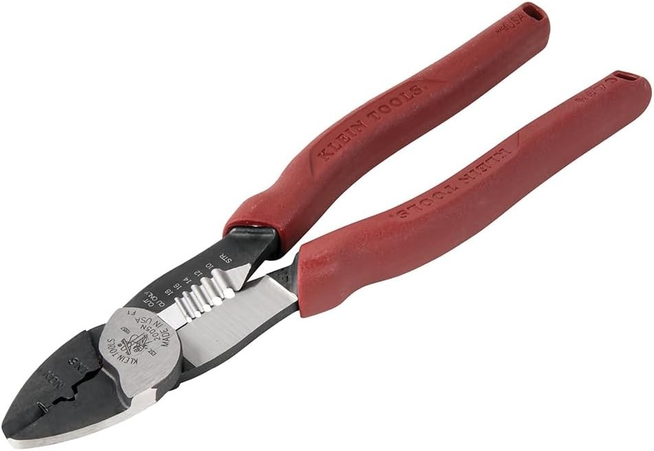 Klein Tools 2005N Wire Cutter, Made in USA, Stripper, Crimper Tool, Red