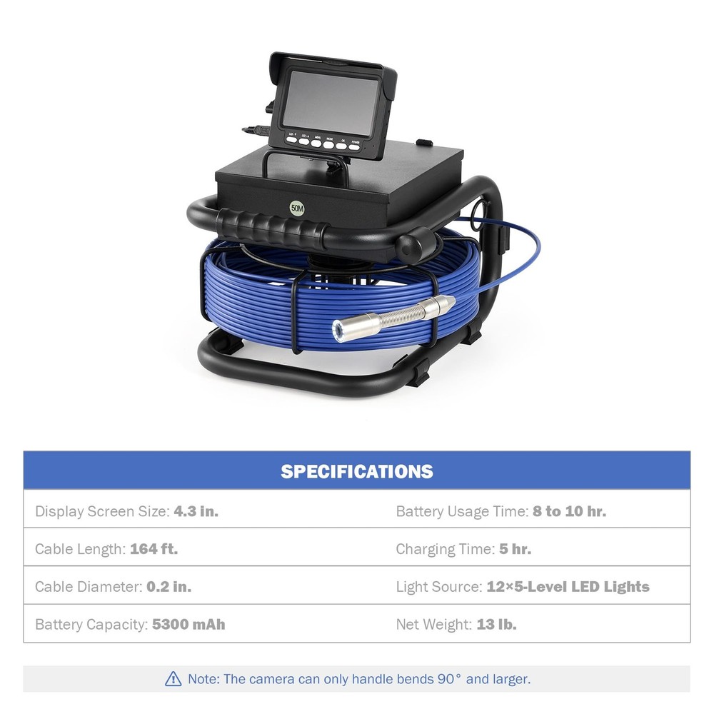 Sewer Camera, Drain Camera 165FT with 4.3 in. LCD Screen, Waterproof IP68 Bor...