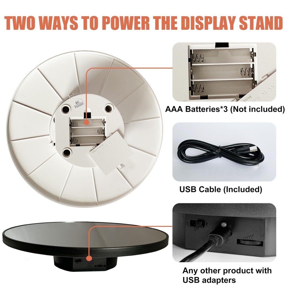 JAYEGT Motorized Rotating Display Stand, 10inch /11Lbs Load ,Mirror White