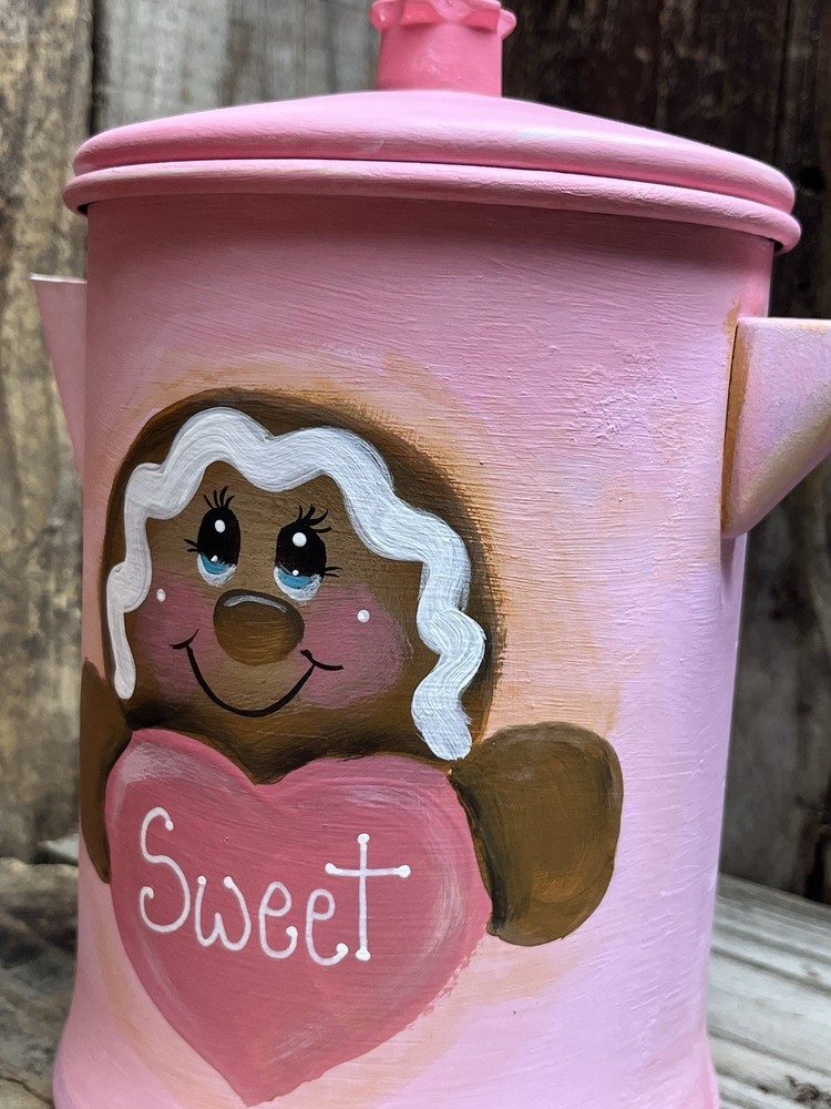 Pretty Pink, SWEET Coffee Pot, Hand painted Gingerbread