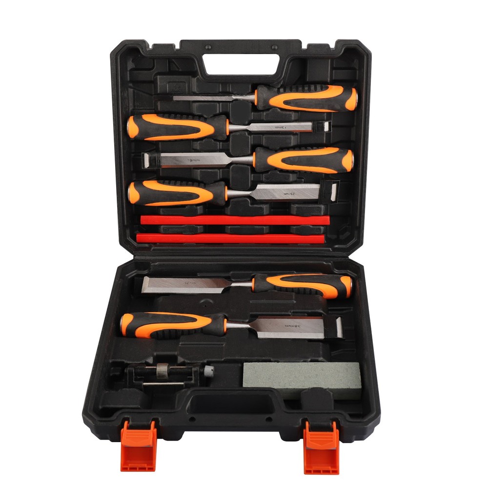 Wood Chisel Set (10pcs) with Rubber Handles & Carry Case - Pro-Grade