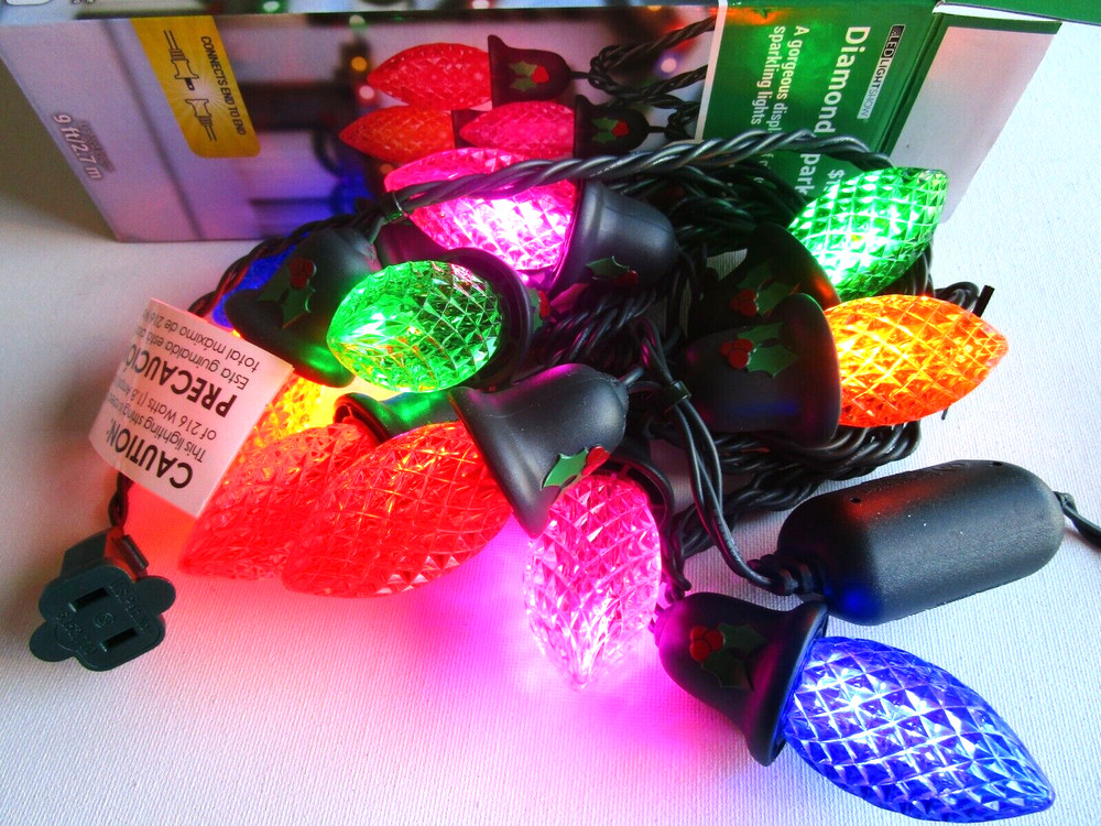 Diamond Cut LED Lights Diamond Sparkle Multi Color C9 String Lights NEW
