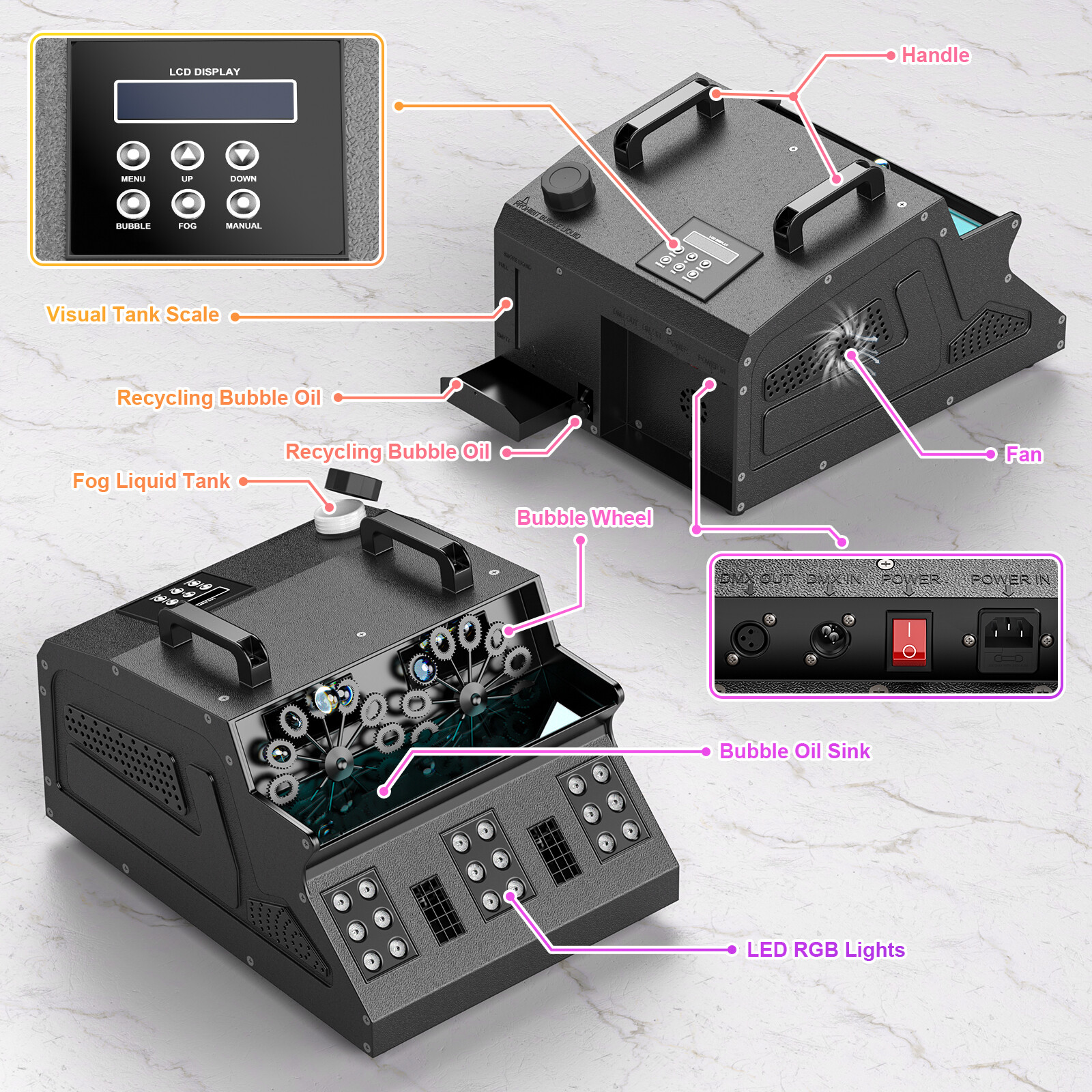 3000W Fog Machine DMX Smoke Fog Bubble Machine Strobe RGB LED Stage Par Lights