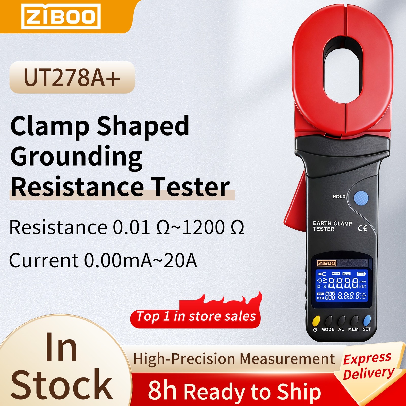 ZIBOO UT278A+ Clamp Ground Resistance Tester Ground Loop Resistance Measurement