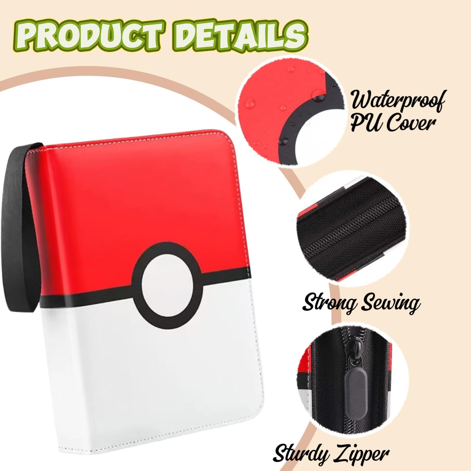 4-Pocket Trading Card Binder - Holds 400 Cards, 50 Removable Sleeves, Zippered