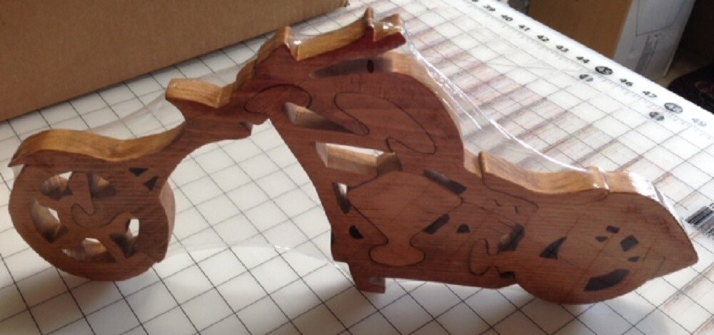 Extra Large Chopper Motorcycle Scroll Puzzle - Handmade - 5 Pieces - Stained