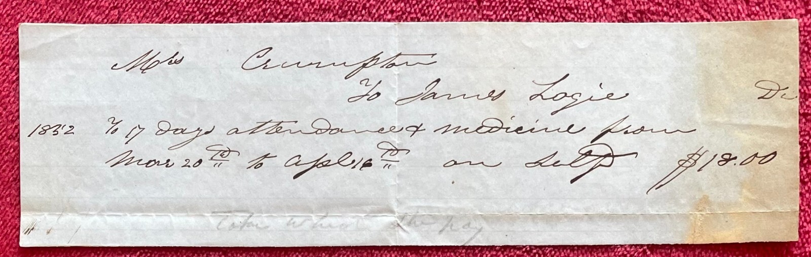 1832-1861 DOCTORS BILLS FOR DIFFERENT AILMENTS, TOOTH EXTRACTIONS & VACCINATIONS