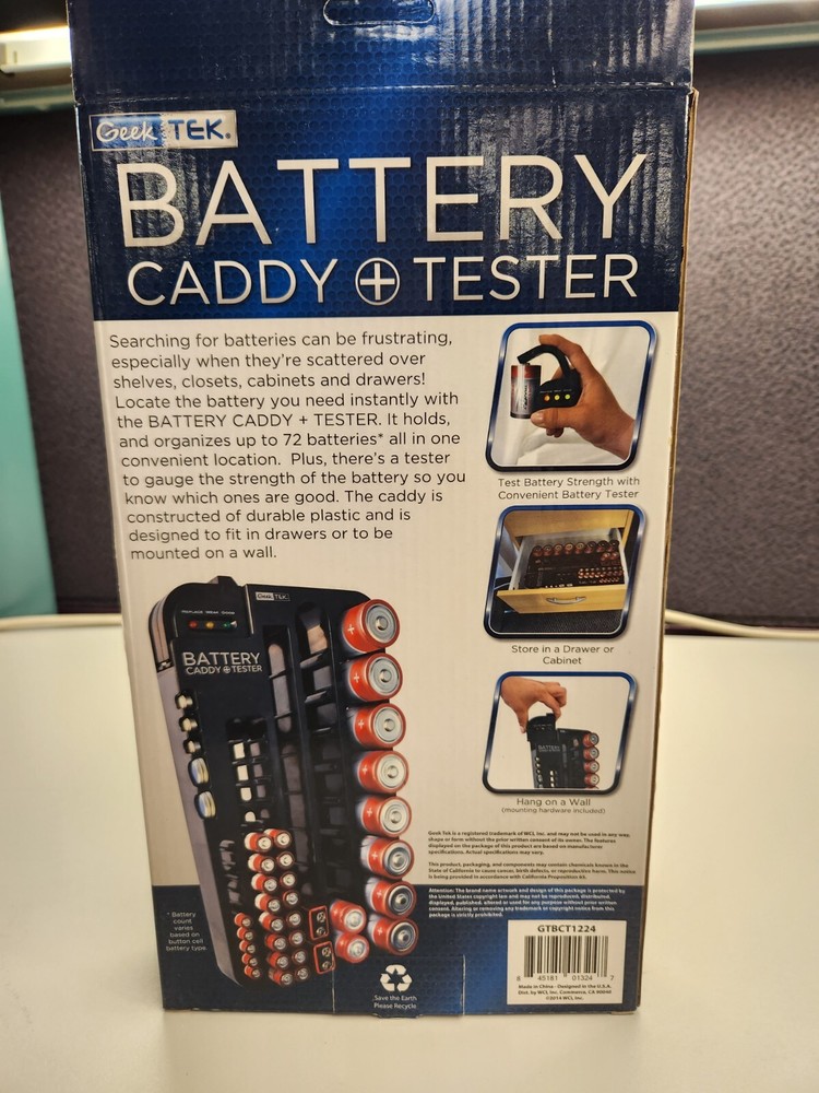 72 Battery Caddy Storage Plastic Holder Rack Organizer Removable Tester