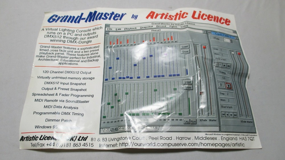 Artistic Licence UK Grand Master Virtual Lighting PC Control Console Cable Adapt