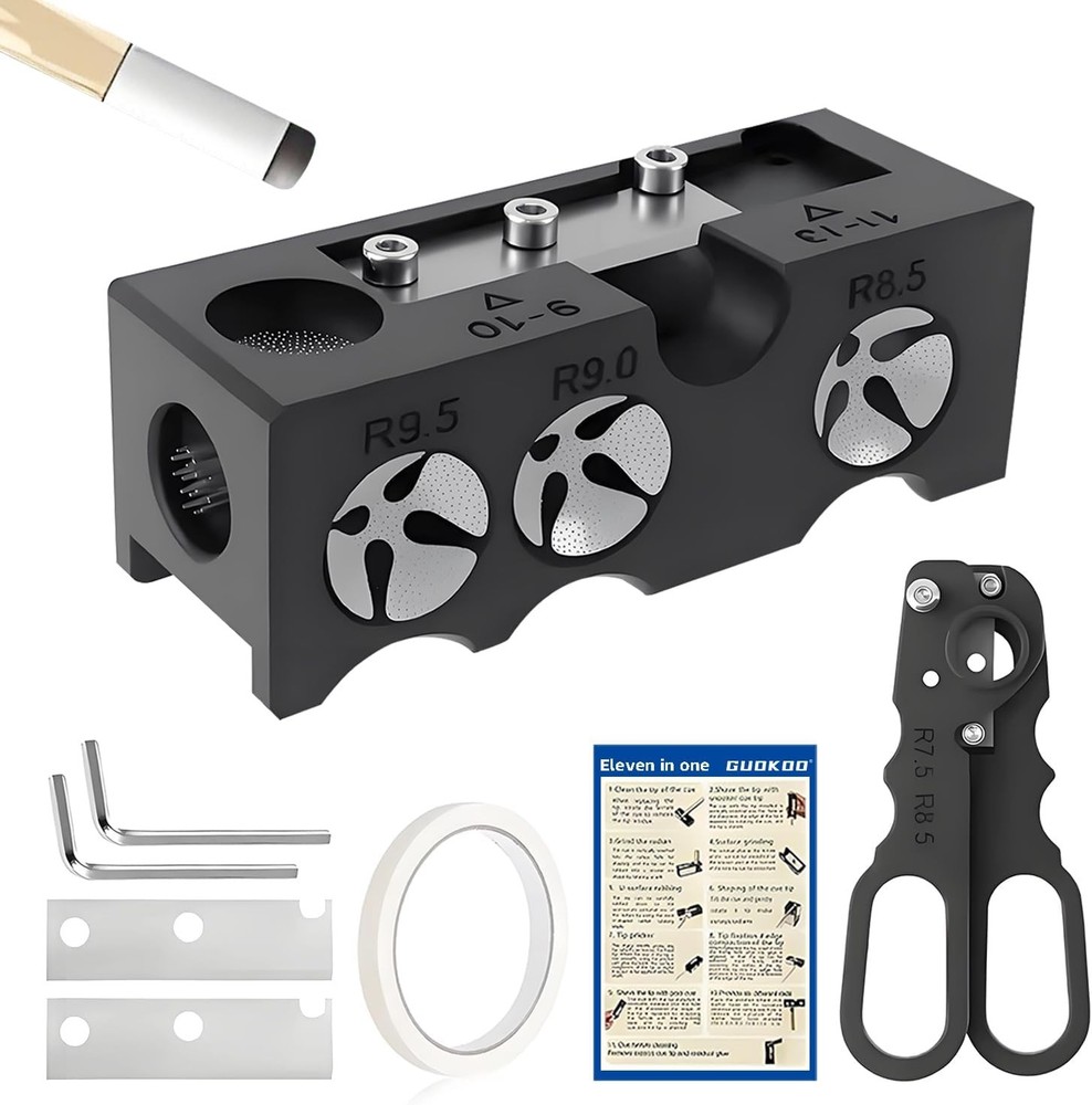 11-in-1 Pool Cue Tips Replacement Kit, Billiards Tip Shaper, Black