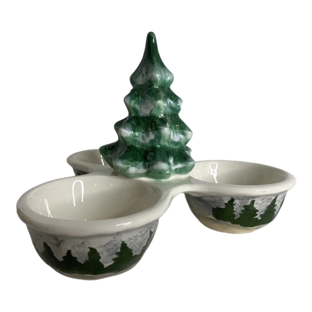Maxcera Christmas Tree 3 Section Dish Bowls Snack Candy Server