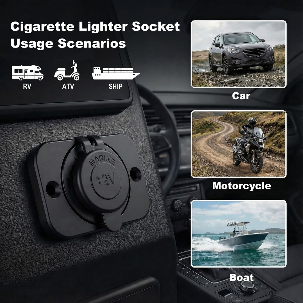 2 Pack 12V Cigarette Lighter Socket, DC Waterproof Female Power Outlet Socket Re