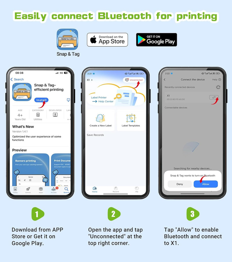 Label Maker Machine with Tape, X1 Portable Bluetooth Mini Label Printer, Support