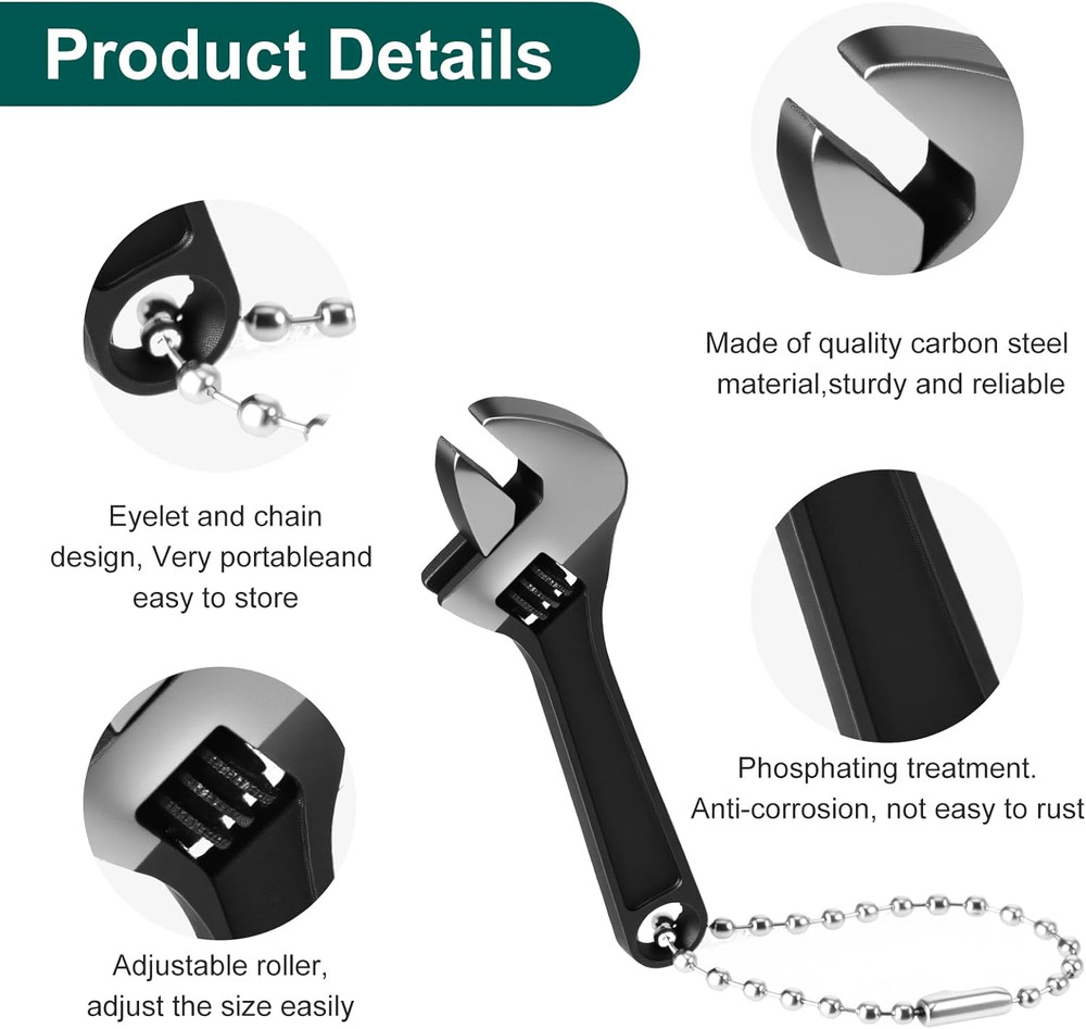 2 Pcs 2.5'' Mini Adjustable Wrench, Tiny Wrench Keychain Tool Locking Stainle...