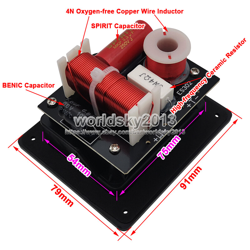 2pcs 100W 2 Way Speaker Frequency Divider Crossover Filters with Junction Box