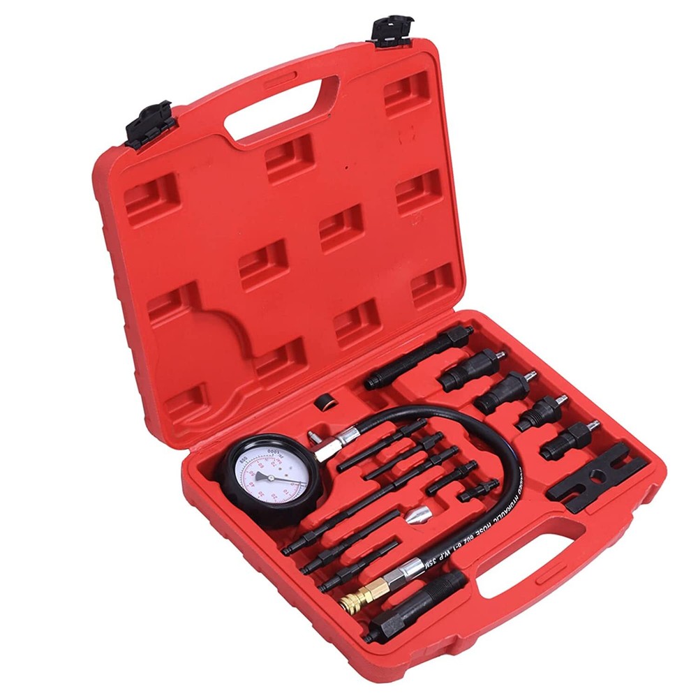 16Pcs Diesel Engine Cylinder Compression Gauge Tester Pressure Test Tool Kit