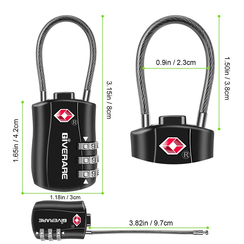 2 PCS TSA Approved Luggage Locks, Combination Travel Cable Lock, Re-settable ...