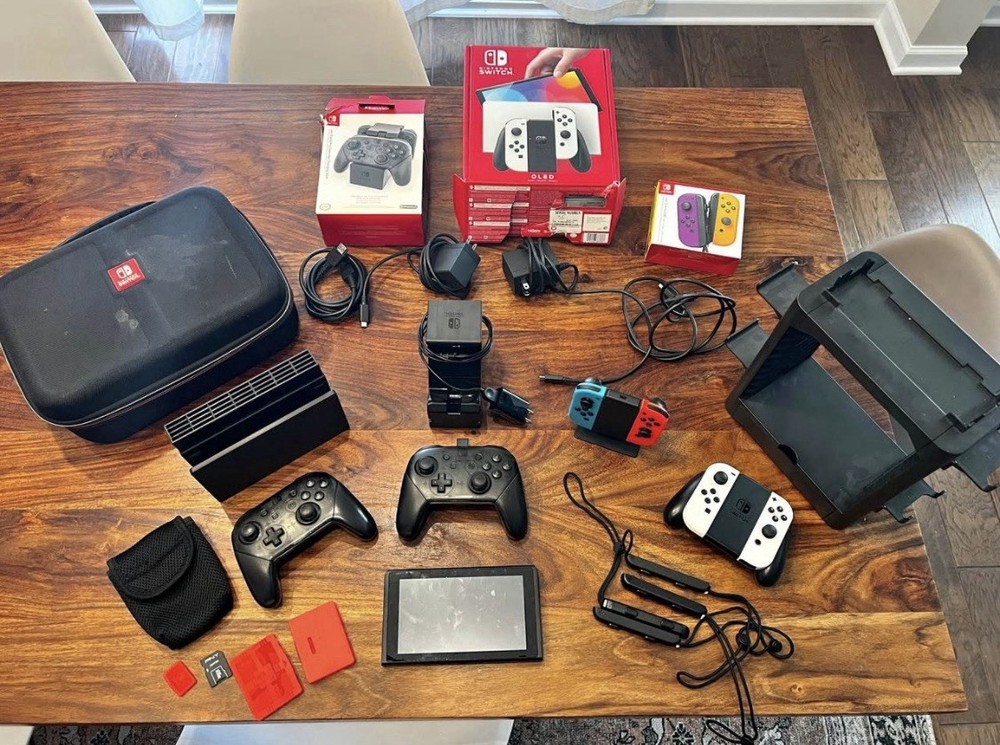 Nintendo Switch OLED Console Bundle Joy-Con Pro Controllers Dock Case