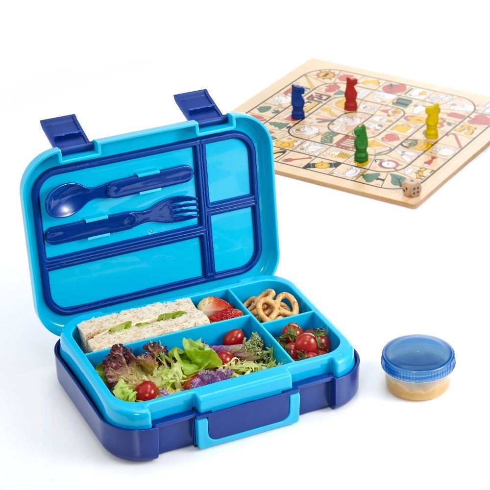 Lunch Box with 4 Compartments Bento Container Set Includes Fork Spoon and