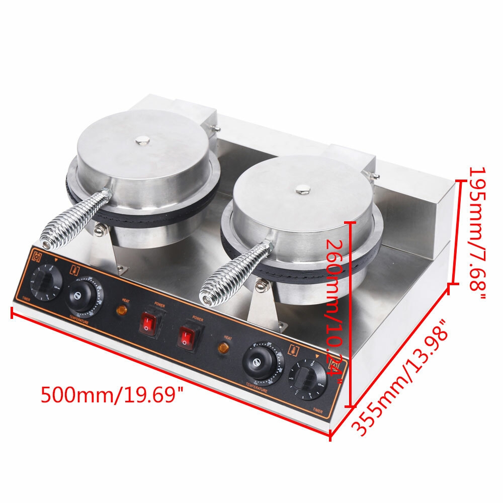 Commercial Waffle Cone Maker Nonstick Ice Cream Cone Electric Double Egg Roll US