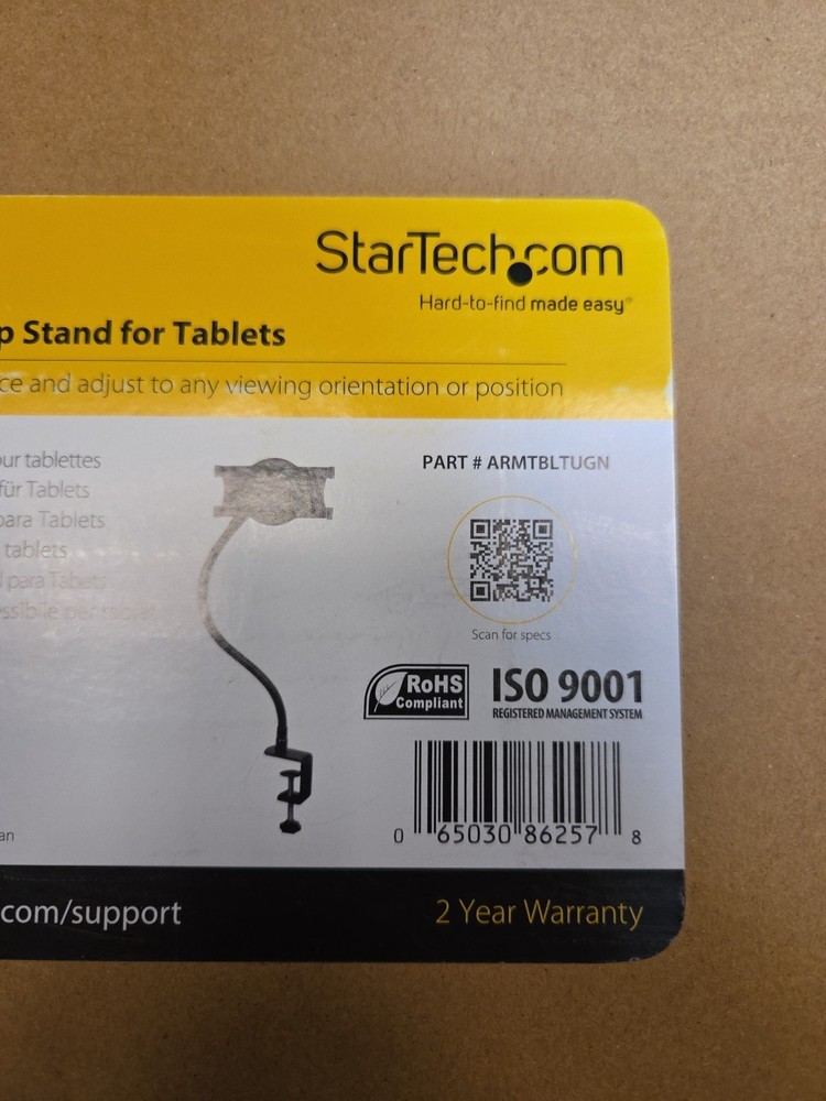Startech.Com Universal Gooseneck Clamp Stand For Tablets, Model: ARMTBLTUGN