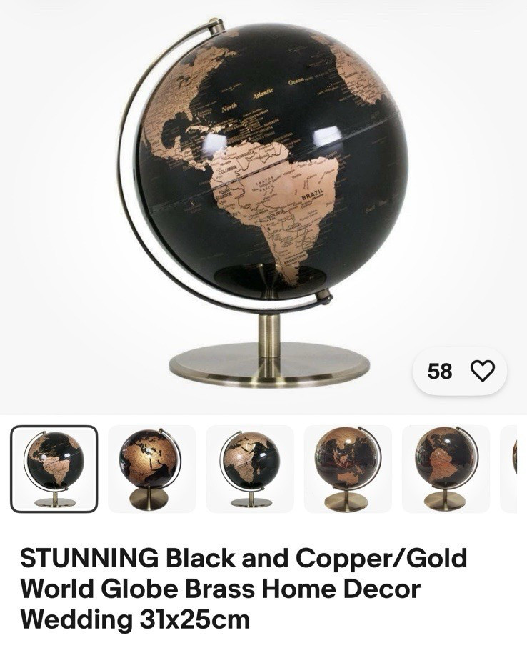 Decorative Rotating Globe with Brass Stand – black Brown – 13” Tall
